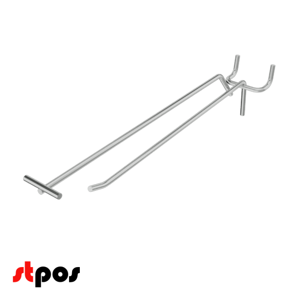 04_Крючок для перфорации одинарный с ценникодержателем 300мм, хром, d4.8мм, шаг 45мм