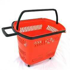 1_Корзина тележка пластиковая 4 колеса 45л, 2 ручки, Серый, GR (в красном цвете)