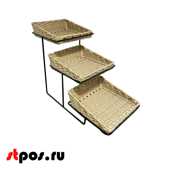 00_Стойка вертикальная лесенка + 3 плетеные корзины, 700х320х430мм, цвет натуральный
