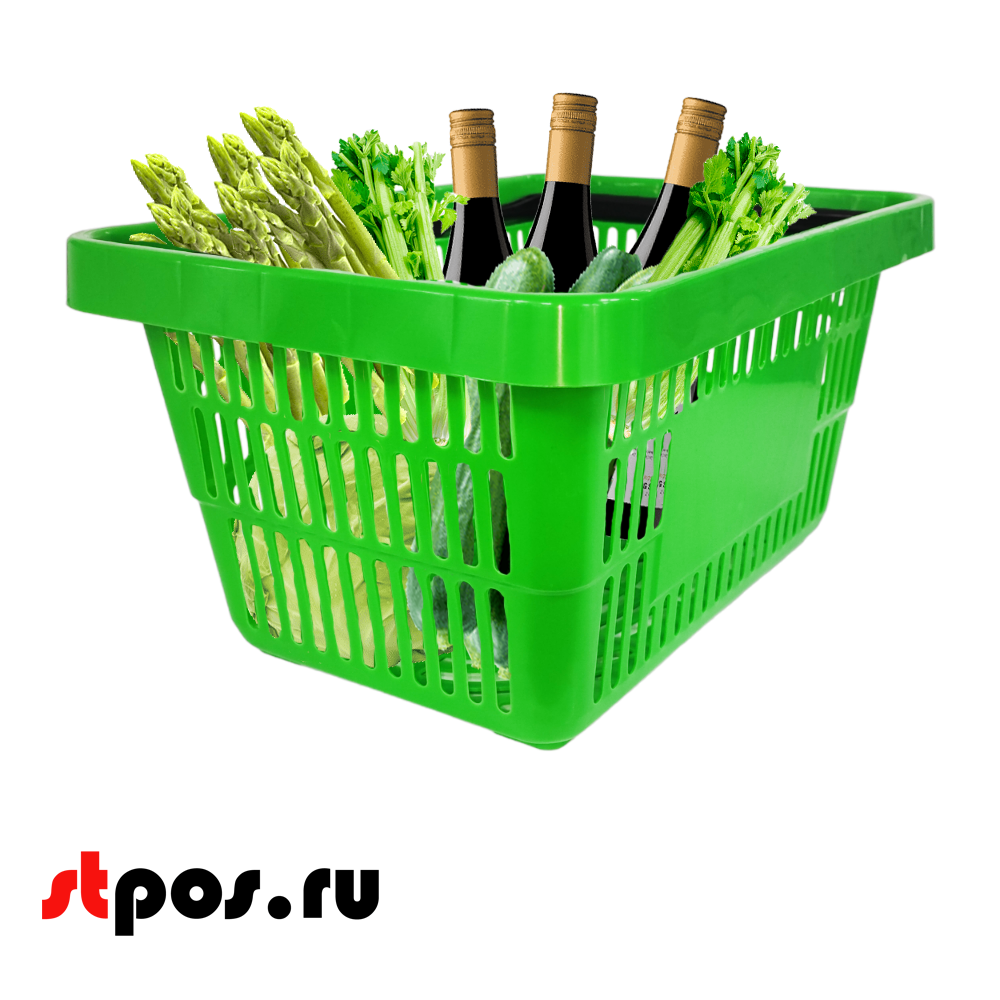 16_Корзина покупательская пластиковая с 2 ручками, 20 л, УСИЛЕННАЯ, RAL6018, Салатный