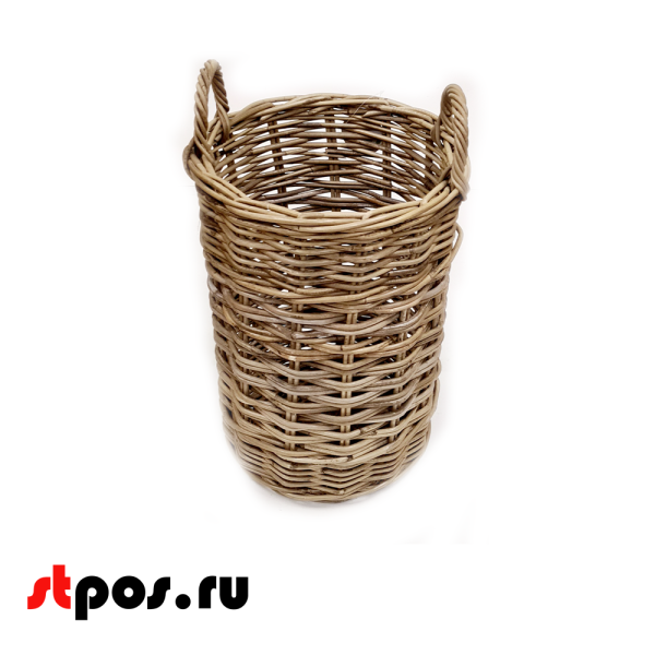 00_Корзинка круглая плетенная из натурального ротанга, с двумя ручками, D-320 мм, Высота 420 мм, Серый