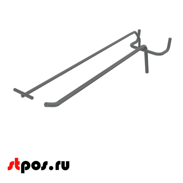 00_Крючок для перфорации одинарный с ценникодержателем 300 мм, диаметр крючка ценникодержателя 5 мм 4 мм, Шаг 50 мм, Матовый,RAL7016 Серый, спец.цв
