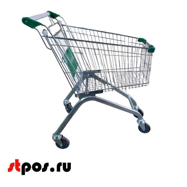 00_Тележка покупательская 60 литров, цинк+лак, c детским сидением (европейский тип), Зеленый