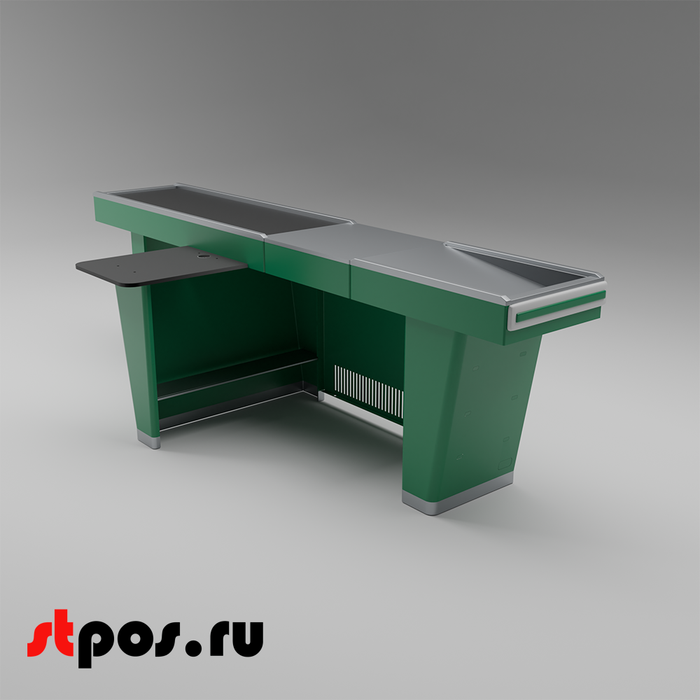 02_Кассовый бокс Stream-L-290-Т150 (тр-р 150см,шл_нерж.,б_выр,уз_нак), RAL6029, Зеленый, Левый