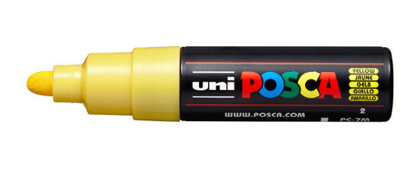 1_Маркер на водной основе POSCA PC-7M, жёлтый (YELLOW - 2), 4.5 - 5.5 мм, пул. нак.