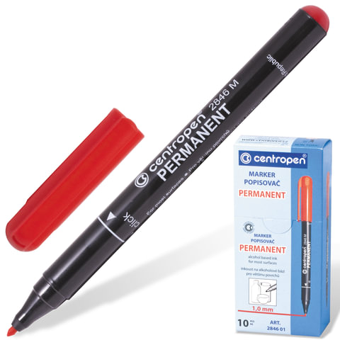 1_Маркер перманентный CENTROPEN, КРАСНЫЙ, тонкий наконечник, 1 мм
