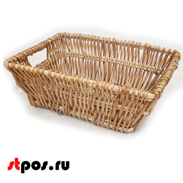 00_Корзинка плетенная прямоугольная из цельного натурального прута, 350х250 мм, Натуральный цвет
