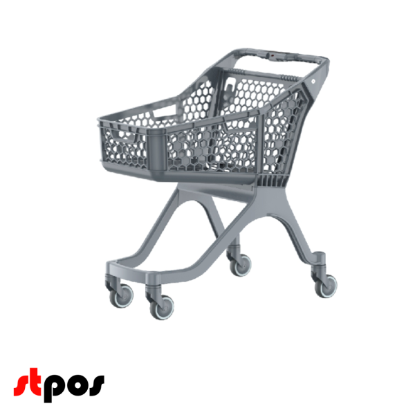 00_Тележка покупательская пластиковая SURF S-100, 848х570х996 мм, Серая, с серой задней стенкой