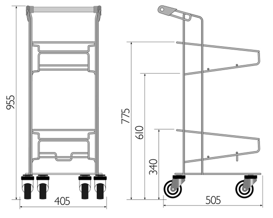 02_Тележка-подставка для двух корзин SHOLS, серия FLEX U , Красный
