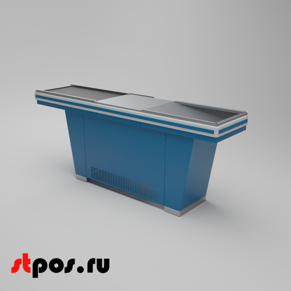 00_Кассовый бокс Stream-L-220-Т90 (тр-р 90см, ш.нерж.,без вырезов,узкий нак.), RAL5005, Синий, Правый