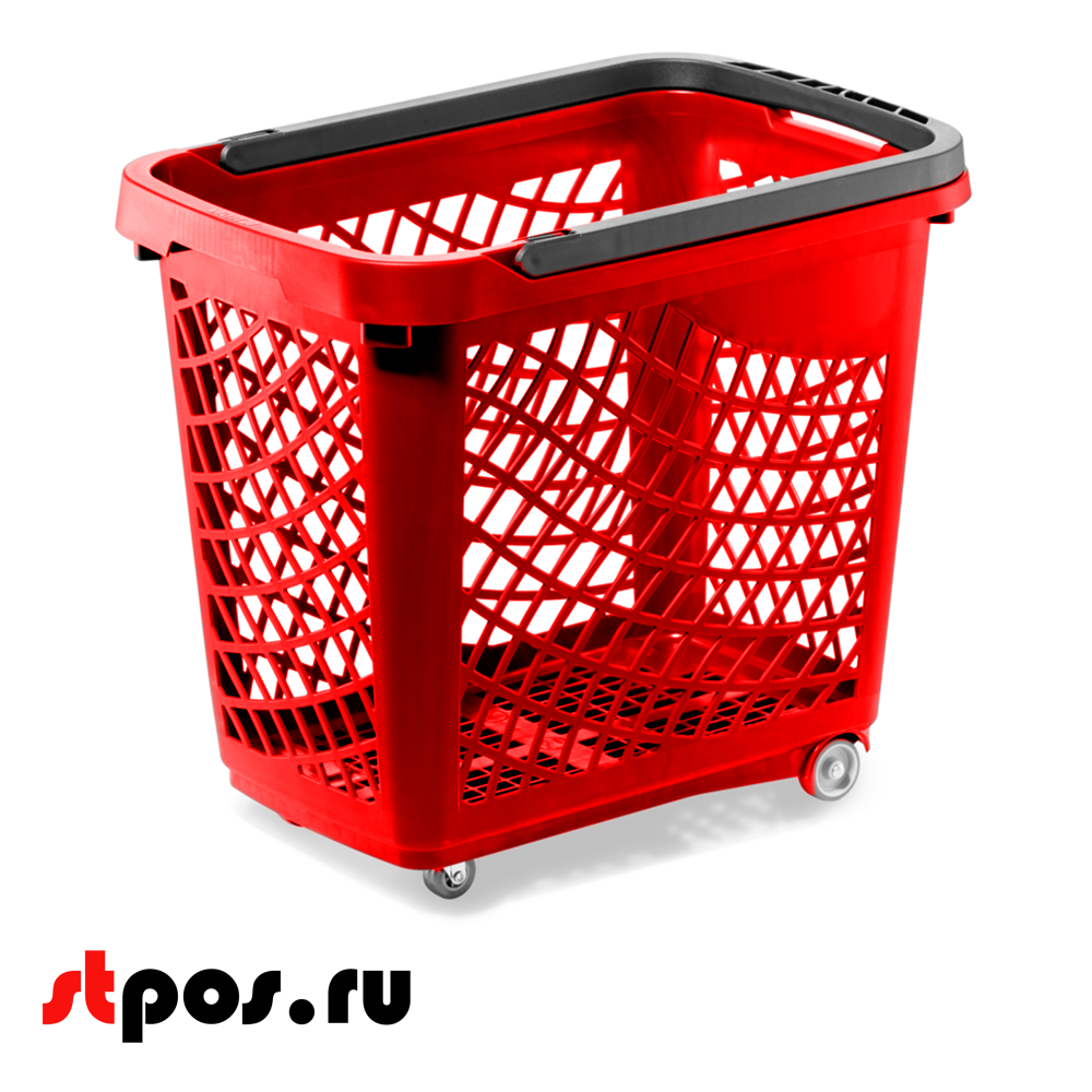 00_Корзинка покупательская Wanzl GT60 63л,До35кг,4 колеса(2поворот.),RAL3000 Красн,Ручка RAL9005 Чёрный