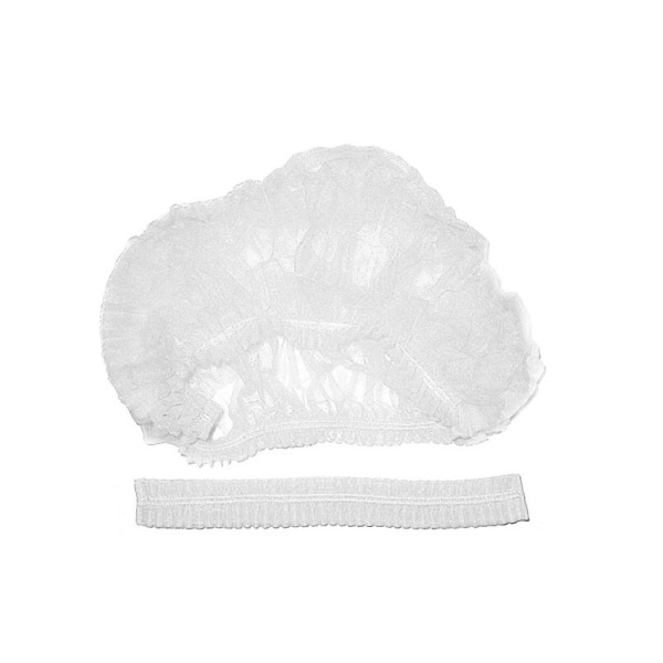01_Шапочка одноразовая Шарлотта нетканая спанбонд БЕЛАЯ (100шт. в упак.)