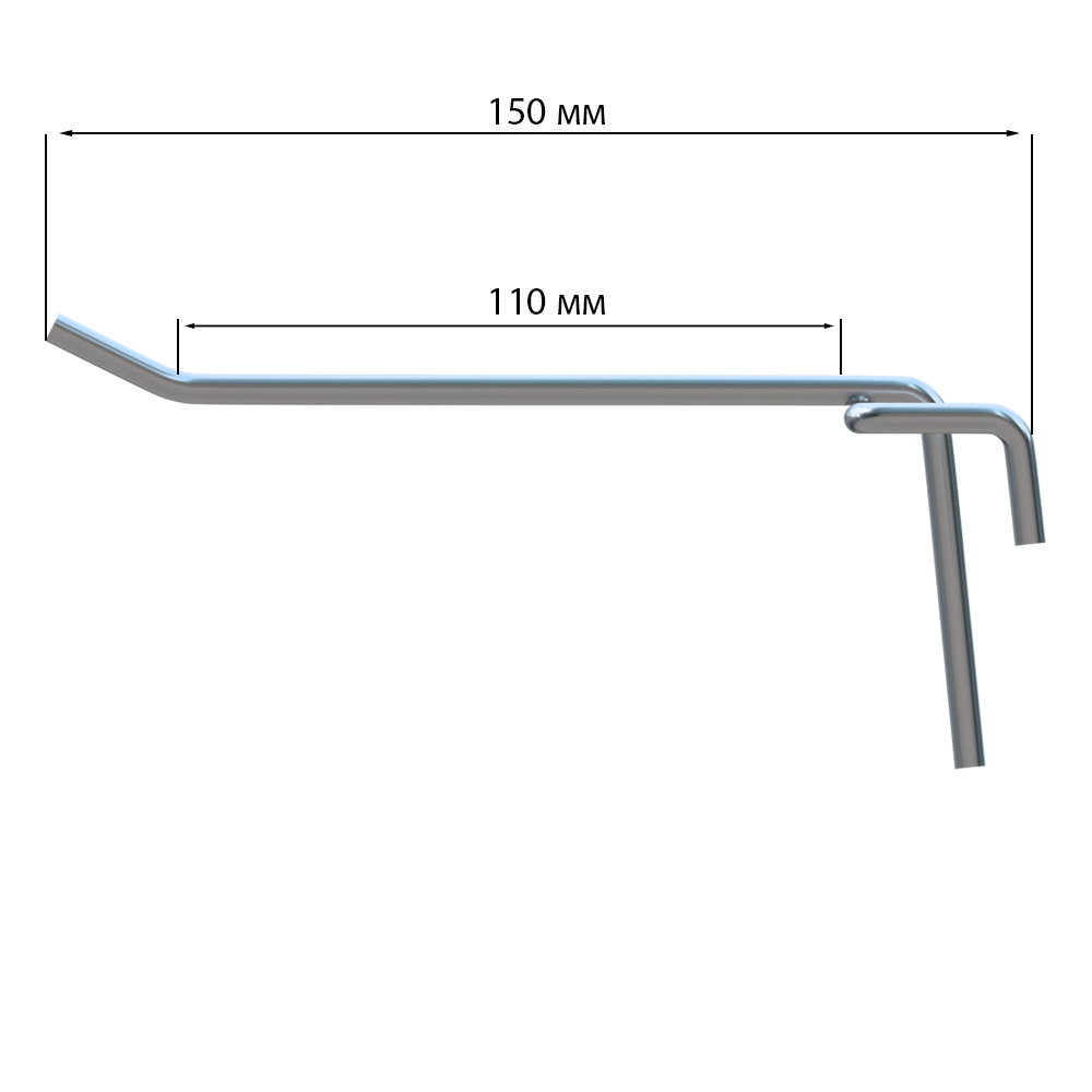 scale1_Крючок одинарный БЕЗ ценникодержателя на сетку 150мм, цинк-хром, d4 шаг 40