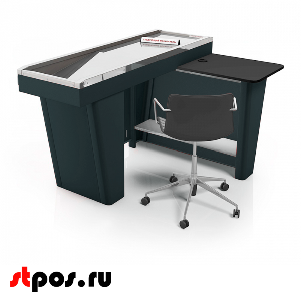 00_Кассовый бокс Stream-M-150N Light,с тумбой кассира,узкий накоп.,б/вырезов,шлиф.нерж.,RAL7016,Серый