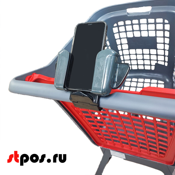 00_Держатель для мобильного телефона на тележку покупательскую пластиковую (UP80), Черный