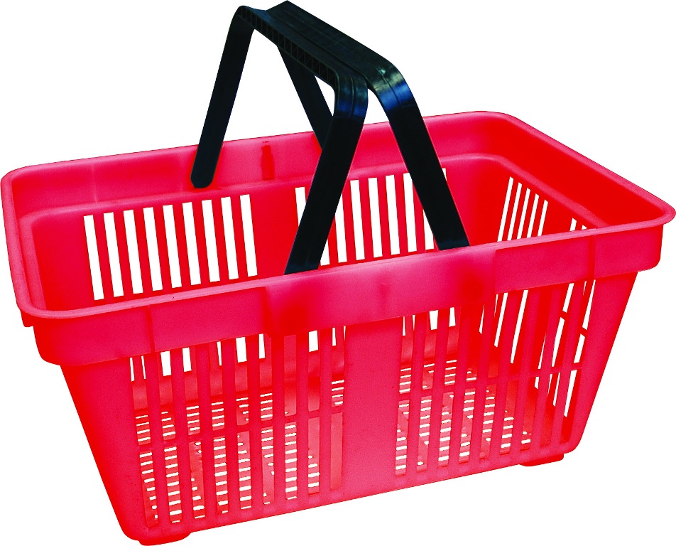 1_Корзина покупательская пластиковая 27л с двумя пластиковыми ручками, Красный