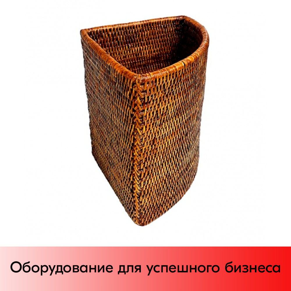 01_Корзинка угловая плетеная из натурального ротанга, 200х200х250 мм, Коричневая