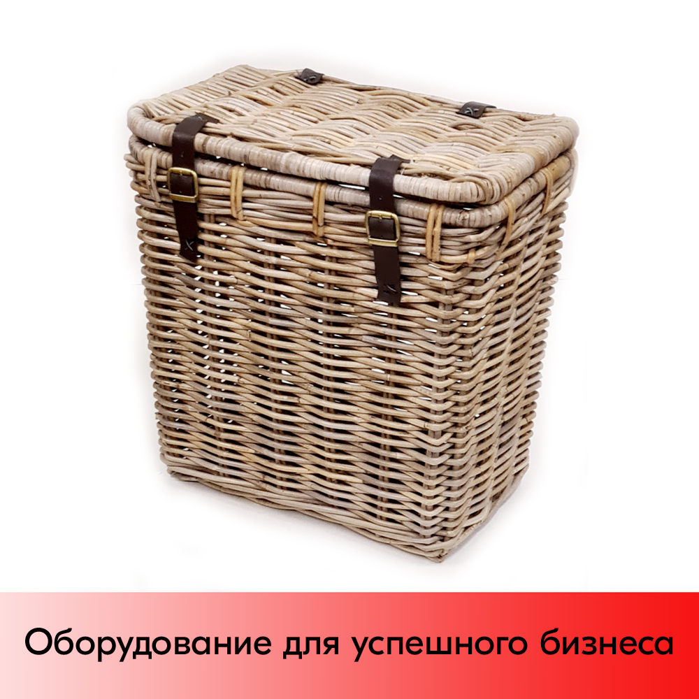 01_Корзинка прямоугольная плетеная из натурального ротанго, не съемная крышка, 500х320х460мм, Серая