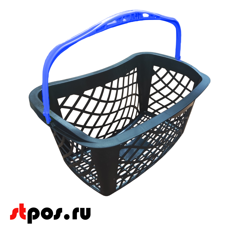 00_Корзинка покупательская Wanzl GT26eco 26л,RAL9005 Чёрный с ручкой голубого цвета 