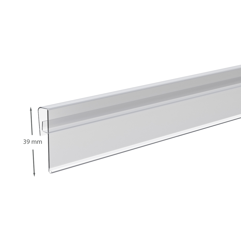 01_Ценникодержатель на полки из металлических прутьев KEL39 длина 1250 мм, цвет прозрачный