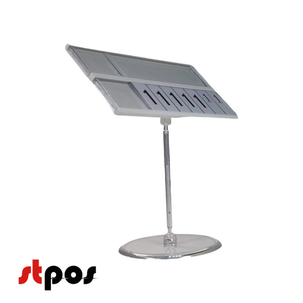 00 Кассета цен формата A7L на прозрачном держателе и с прозрачной круглой ножкой. Цвет кассеты — белый. Шрифт — чёрный Regular, цвет блокнотов — белый. Количество знаков целой части цены — 5. На фото кассета цен расположена на держателе под наклоном, раку