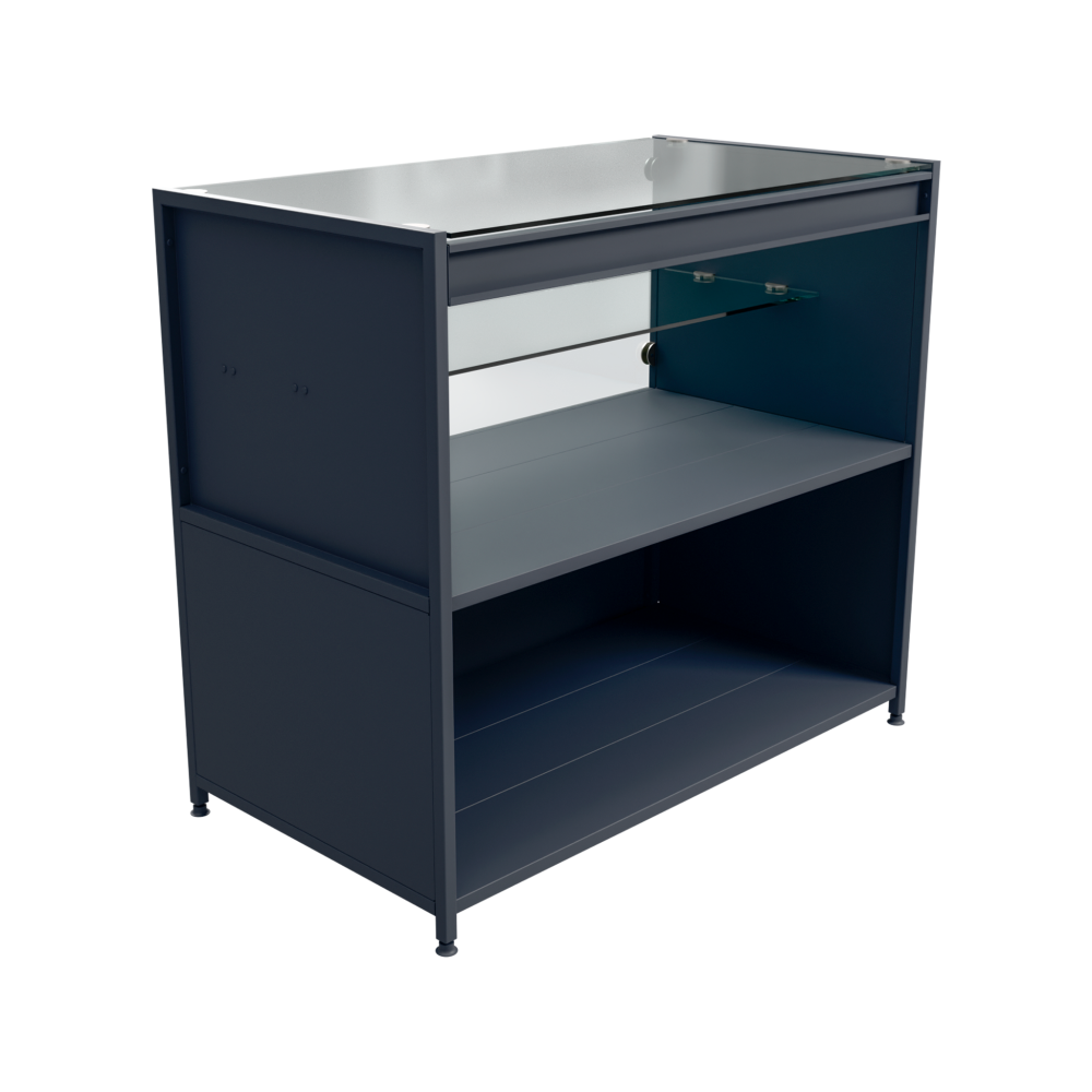 sk2_Прилавок металл с тумбой (без стекол), 1 полка, однотонный цвет, Муар, RAL7024 Серый, спец.цвет sk2_Прилавок металл с тумбой (без стекол), 1 полка, однотонный цвет, Муар, RAL7024 Серый, спец.цвет