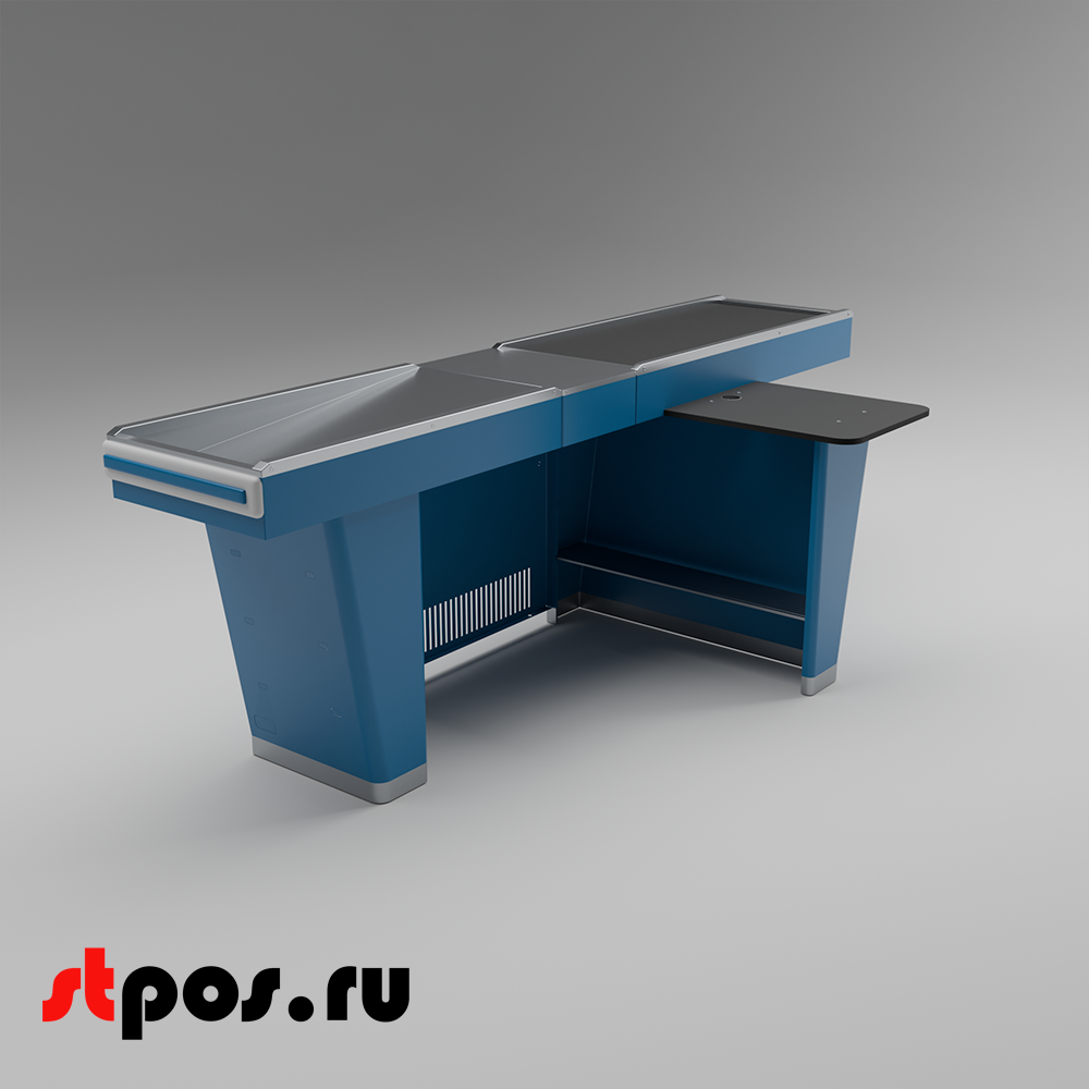 02_Кассовый бокс Stream-L-260S-Т150 (тр-р 150см,ш_нерж.,б_выр_,уз_нак.), RAL5005, Синий, Правый