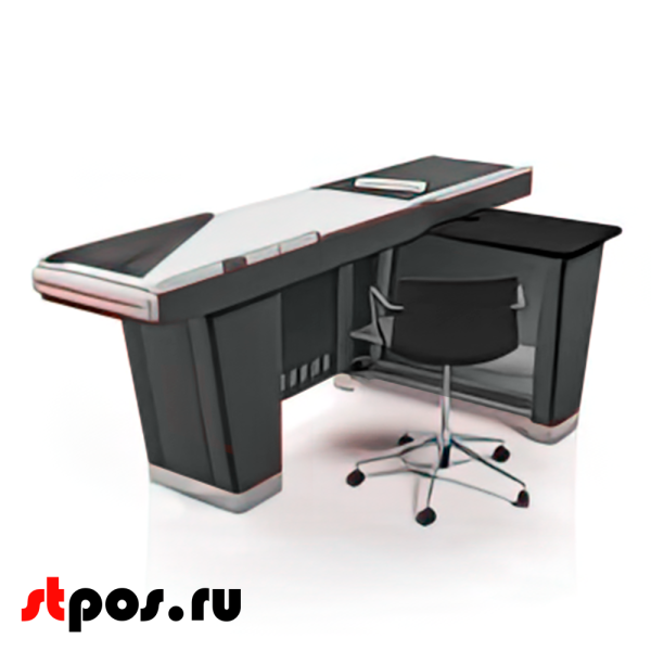 00_Кассовый бокс Stream-L-220-Т90 (тр-р 90см, ш.нерж.,ДЯ,узкий нак.) с тумбой кассира, RAL7016, Левый