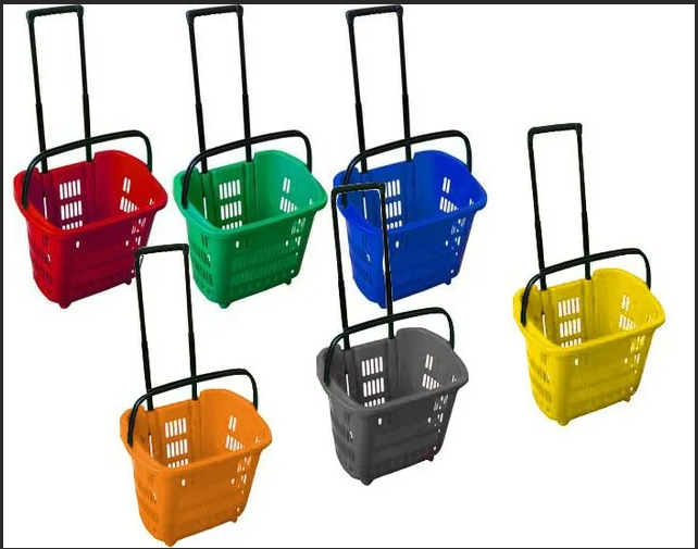 2_Корзина тележка пластиковая 2 колеса 34л, 2 ручки, Желтый, YE