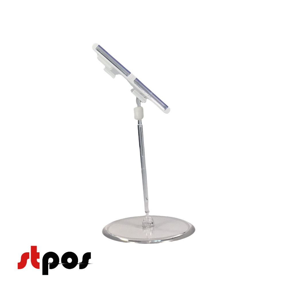 02 Кассета цен формата A7L на прозрачном держателе и с прозрачной круглой ножкой. Цвет кассеты — белый. На фото кассета цен расположена на держателе под наклоном, ракурс съёмки — вид сбоку