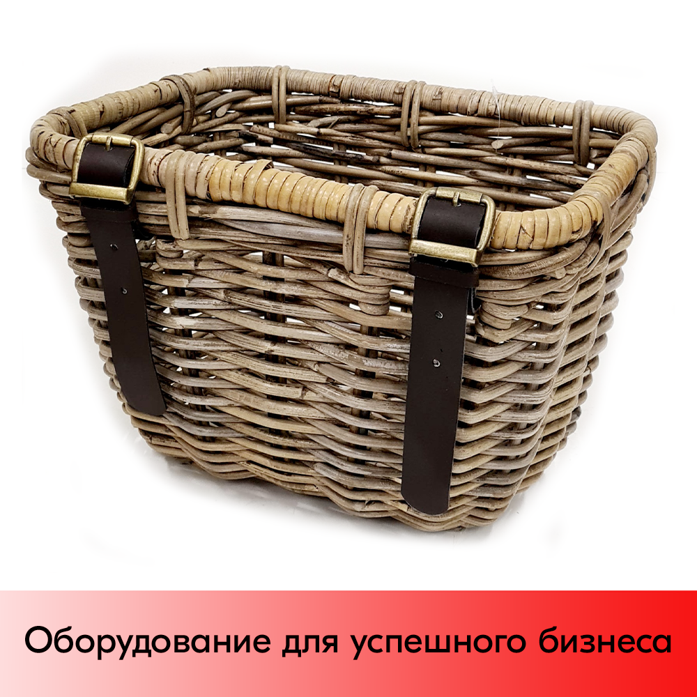 01_Корзинка подвесная плетеная из натурального ротанга, с кожанными ремнями, 350х260х240 мм, Серый