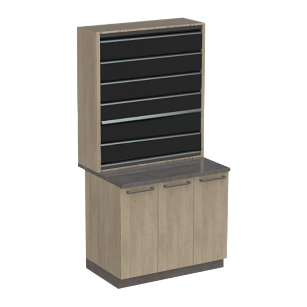 sk_Набор Шкаф-накоп. сигаретный ЛДСП на 6 секций с выдвижными полками и тумбой1030х760h2050 ммС/З,Ясень