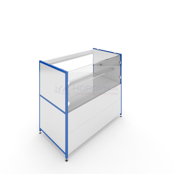Прилавок металл белый с тумбой (без стекол), 1 полка, RAL 5002, Синий_1