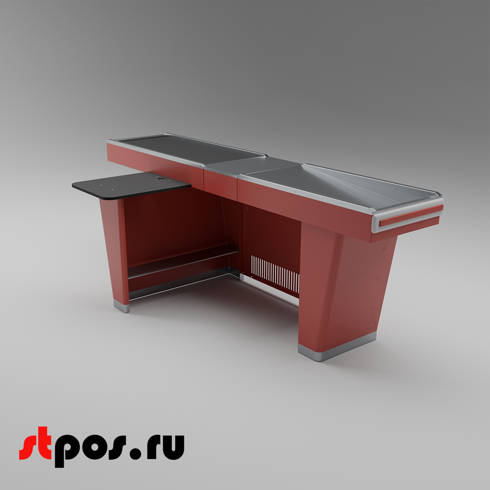 02_Кассовый бокс Stream-L-260S-Т150 (тр-р 150см,ш_нерж.,б_выр_,уз_нак.), RAL3000, Красный, Левый