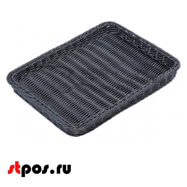 00_Корзинка плетеная, пластикова, прямоугольная, 450х340х40мм, Темно-серый