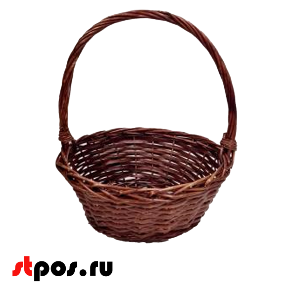 00_Корзинка круглая, резанная ивовая лоза, полукруглая ручка, 250х120 мм, Коричневый