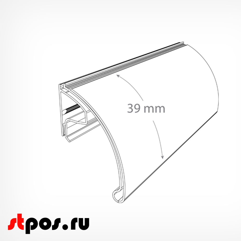 00_Ценникодержатель для крепления на корзины из металлических прутьев KEC39, 1000мм, Прозрачный