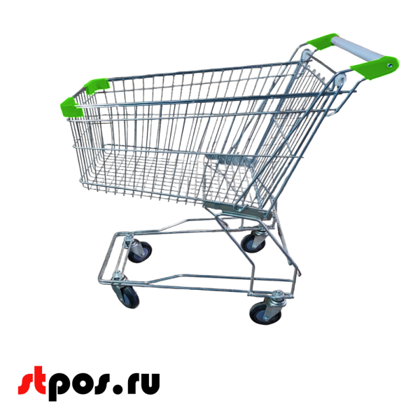 00_Тележка покупательская 100 литров, цинк+лак, без д/с, без поддона (азиатский тип), Зеленый