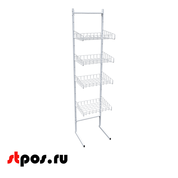 00_НАБОР Стойка торговая универсальная 4 корзины 440 мм (сварная рама), RAL 9016, Белый