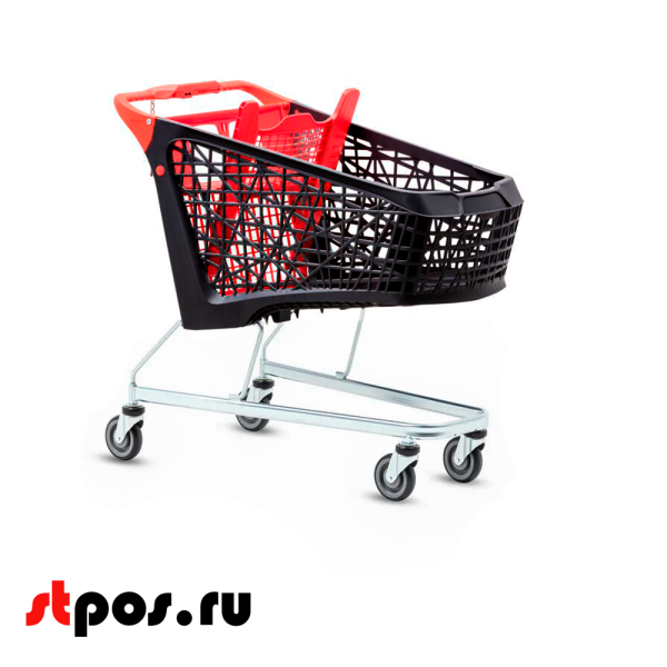 02_Тележка покупательская Salsa 150л, бплатф, корзина,Черный,задняя стенка, дет.сидение,ручка,Красный