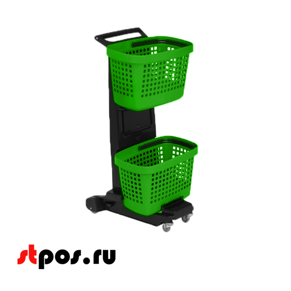 15_НАБОР Тележка SNUPY черная с двумя салатовыми пластиковыми корзинами GREAT 28л
