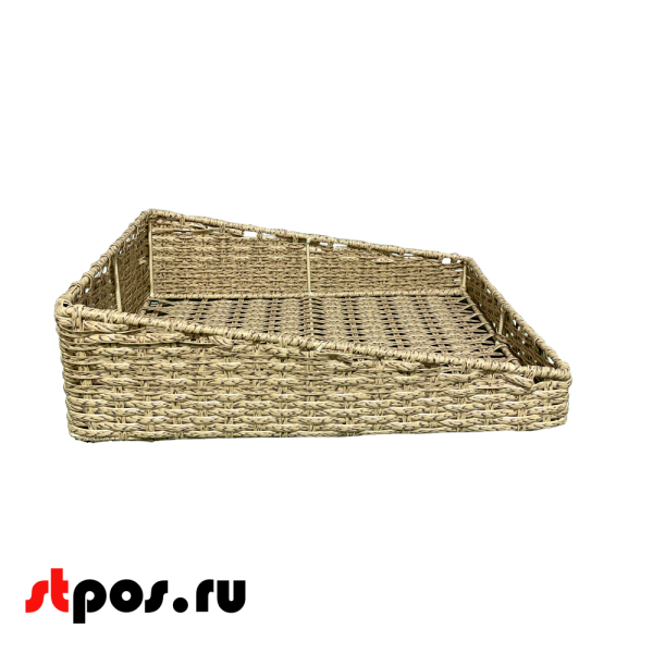 00_Корзина плетеная прямая 300х500х120(50) мм со скосом, Полиротанг, Натуральный цвет