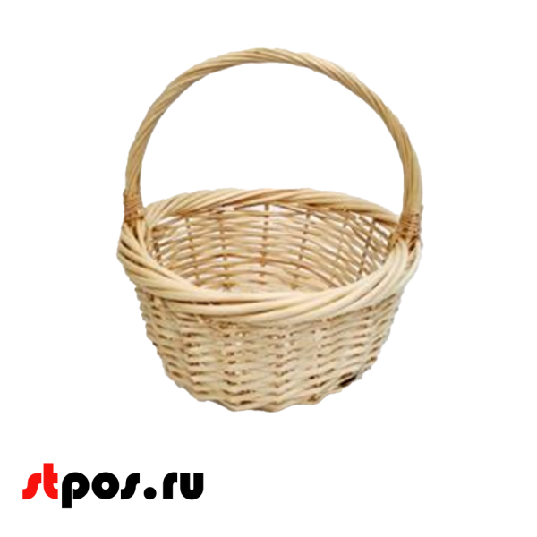 00_Корзина плетеная круглая из выбеленной резанной ивовой лозы, полукруглая ручка, D 400 мм, Натуральны