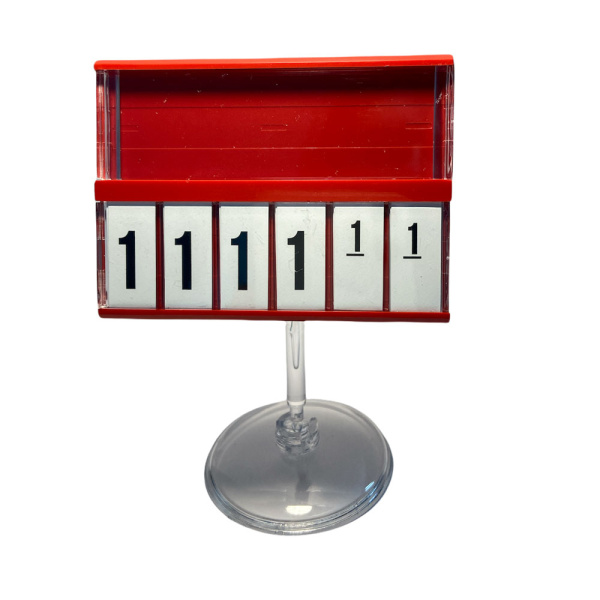 1_Кассета цен А8 КРАСНАЯ regular на ПРОЗРАЧНОМ держат.50мм на малой круг.подстав.PC-BASE-VL-CLIP-А8-