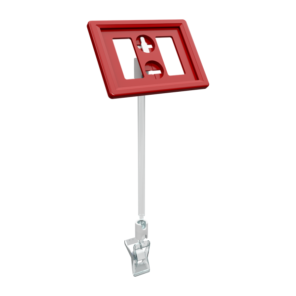 sk_Рамка ТЕХНО А8 красная, прозрачный держатель TECHNO CLIP SMALL-VL, ножка 100мм