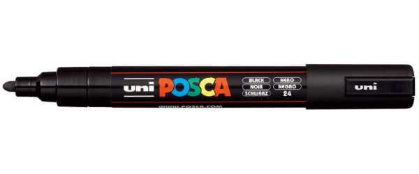 1_Маркер на водной основе POSCA PC-5M, черный (BLACK - 24), 1.8 - 2.5 мм, пул. нак.
