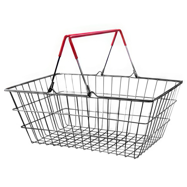 sk_Корзина покупательская металлическая 20л, цинк-хром, КРАСНЫЕ ручки