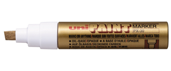 1_Маркер-краска PAINT PX-30 для письма по любой поверхности, линия 4-8,5мм,клиновидный,ЗОЛОТ
