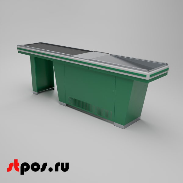00_Кассовый бокс Stream-L-290S-Т150 (тр-р 150см,шл_нерж, б_выр.,уз_нак), RAL6029, Зеленый, Правый