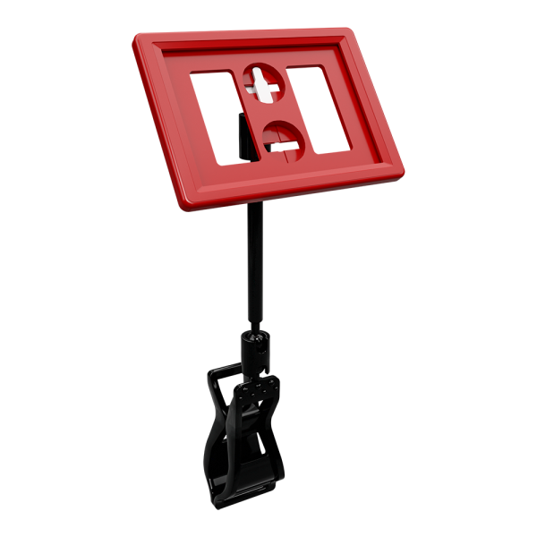 sk_Рамка ТЕХНО А8 красная, черный держатель TECHNO FX-CLIP, ножка  50мм